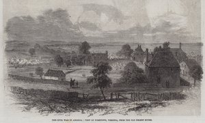 La Guerra Civil en América, Vista de Yorktown, Virginia, desde la Casa Vieja de Nelson (grabado) de English School