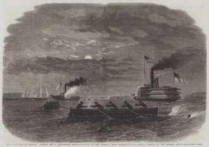 La Guerra Civil en América, cortando una Galería de Despacho Confederada en el Potomac cerca de Freestone Point (grabado) de English School