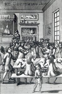 La turba de la cafetería, por Edward Ward, tomado de Vulgus Britannicus, 1710 de English School