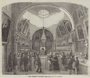 La sala del consejo común en Guildhall (grabado) de English School