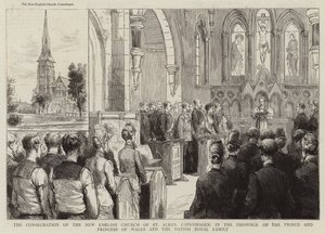 La consagración de la nueva iglesia inglesa de San Albano en Copenhague, en presencia del Príncipe y la Princesa de Gales y la Familia Real Danesa de English School