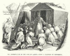 La consagración de los hijos de Aarón, de una pintura de Rafael (grabado) de English School