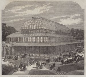 El invernadero en los Jardines de la Sociedad Real de Horticultura, South Kensington (grabado) de English School