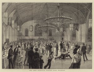La Pista de Patinaje de Corn Exchange, Brighton (grabado) de English School