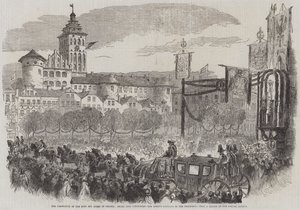 La Coronación del Rey y la Reina de Prusia, Entrada en Konigsberg, el Carruaje de la Reina en la Procesión (grabado) de English School