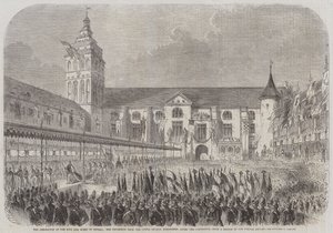 La Coronación del Rey y la Reina de Prusia, la Procesión desde la Iglesia del Castillo, Konigsberg, después de la Coronación (grabado) de English School