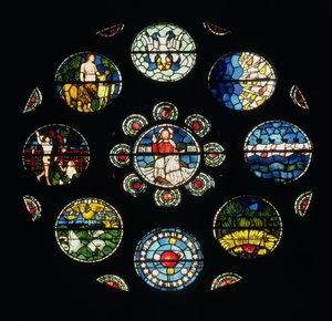 La Ventana de la Creación, diseñada por Philip Webb, William Morris y Edward Burne-Jones, 1861 de English School
