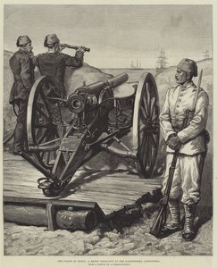 La crisis en Egipto, un cañón de campaña Krupp en las fortificaciones, Alejandría de English School