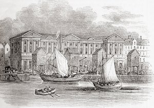 La Casa de la Aduana, Londres, Inglaterra, tal como era antes del Gran Incendio, de Old England: A Pictorial Museum, pub. 1847