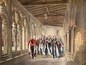 El Claustro del Decano, Windsor, 10 de marzo de 1863, de A Memorial of the Marriage of Edward VII and Alexandra of Denmark, pub. 1864 de English School