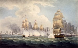 La derrota de los franceses bajo Linois por el escuadrón del comodoro Dance, 15 de febrero de 1804, de La Cronología Naval de Gran Bretaña, por J. Ralfe
