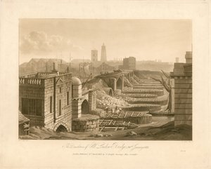 La demolición del viejo Puente de Londres, 26 de enero de 1832 de English School