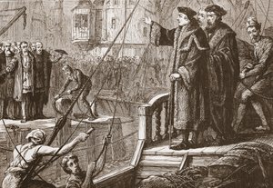 La partida de Erasmo de Basilea, ilustración de La Historia del Protestantismo de James Aitken Wylie, pub. 1878 de English School
