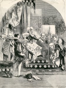 La destitución del Conde de Murray y el Abad de Kilwinning por Isabel, 1865 de English School