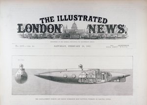 El submarino Nautilus de hundimiento y elevación por desplazamiento, funcionando con energía eléctrica, de The Illustrated London News, 26 de febrero de 1887