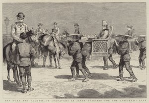 El duque y la duquesa de Connaught en Japón, partiendo hacia el lago Chiuzenjii de English School