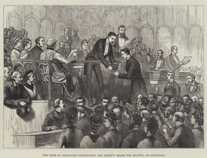 El Duque de Connaught distribuyendo los Premios de la Reina para Dibujo en Guildhall de English School