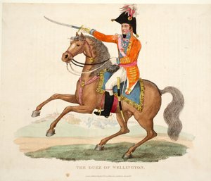 El Duque de Wellington, publicado por Richard Evans, grabado por Romney, ilustración de Un relato histórico de la batalla de Waterloo por William Mudford, 1816 de English School