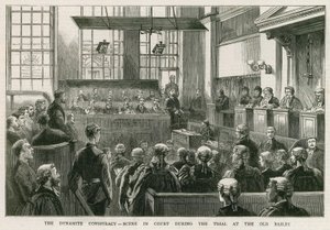 La Conspiración de la Dinamita, escena en la corte durante el juicio en el Old Bailey de English School