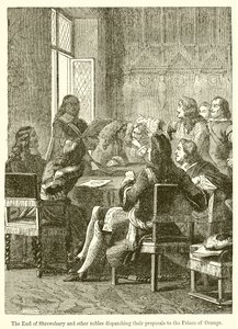 El Conde de Shrewsbury y otros nobles enviando sus propuestas al Príncipe de Orange de English School