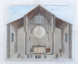 La perspectiva este del interior del County Hall en Winchester de English School
