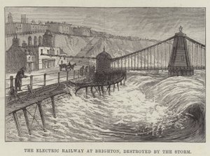El Ferrocarril Eléctrico en Brighton, destruido por la Tormenta