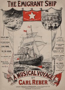 El barco emigrante, portada de partitura victoriana (litografía en color)