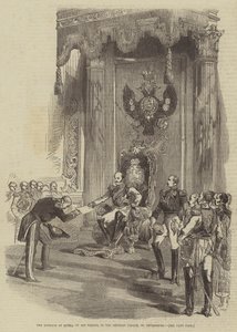 El Emperador de Rusia en su Trono, en el Palacio Imperial, San Petersburgo (grabado)