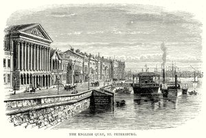 El muelle inglés, San Petersburgo (grabado)