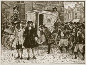 El plenipotenciario inglés insultado en las calles de Utrecht, 1712, ilustración de Cassells Illustrated History of England de English School