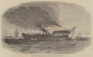 El barco de transporte "Europa", como apareció el 1 de junio, a las siete de la mañana (grabado) de English School