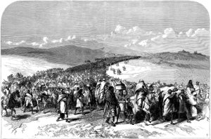 El éxodo del ejército roto de Teodoro, de La expedición británica a Abisinia, 1868 de English School