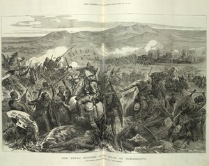 El rechazo final de los zulúes en Ginghilovo, a partir de bocetos proporcionados por el teniente coronel J. North Crealock. Ilustración de 