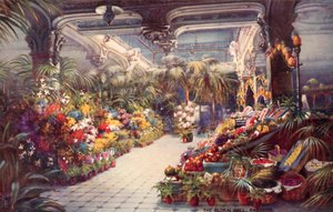 The Floral Hall, Harrods (litografía en color) de English School