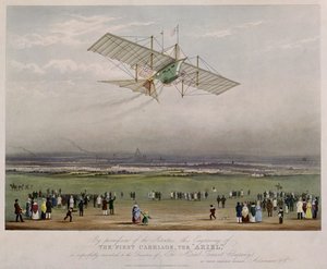 La Máquina Voladora, el Ariel, de diseños preparados por W.S. Henson en 1842, publicado por Ackermann & Co., 1843 de English School
