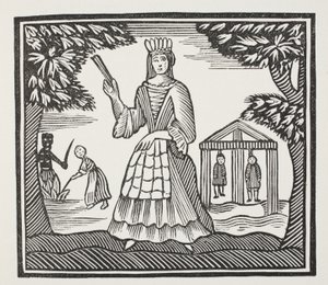 Las fortunas y desgracias de Moll Flanders, nacida en Newgate, ilustración de Chap-books del siglo XVIII de John Ashton, pub. 1882
