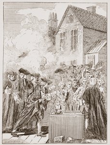 La piedra fundamental del Puente Blackfriars, 1760, de una impresión contemporánea de English School