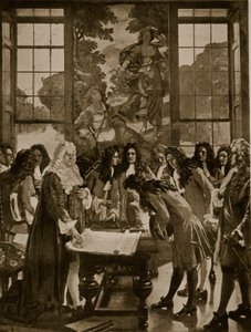 La fundación del Banco de Inglaterra, 1694, ilustración de la Historia de la Nación Británica de Hutchinson, c.1923 de English School