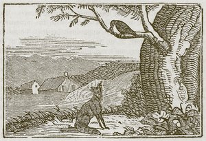 El zorro y el cuervo (grabado) de English School