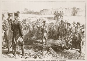 Los Comisionados Franceses viniendo a negociar la rendición de Pondicherry, ilustración de Cassells Illustrated History of India de James Grant, pub. 1879 de English School