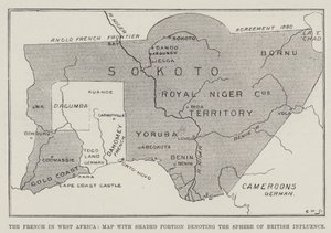 Los franceses en África Occidental, mapa con la porción sombreada que denota la esfera de influencia británica de English School