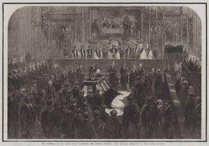 El Funeral de Su Alteza Real el Príncipe Consorte, la Ceremonia Fúnebre en el Coro (grabado) de English School