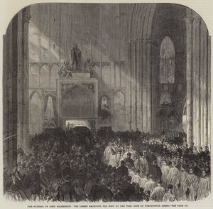 El Funeral de Lord Palmerston, el Clero recibiendo el Cuerpo en la Puerta Oeste de la Abadía de Westminster de English School