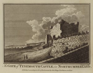 La puerta del castillo de Tynemouth, en Northumberland (grabado) de English School