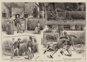 La elección general, la historia de algunos carteles de aficionados (grabado) de English School
