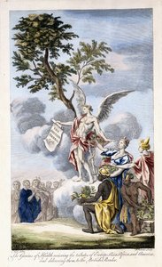 El Genio de la Salud recibiendo a Europa, Asia, África y América y entregándolos al Lector Británico, 1756-1757 de English School