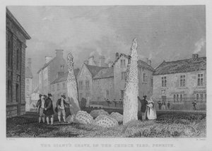 La tumba del gigante, en el cementerio de Penrith (grabado) de English School