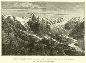 El sistema de glaciares del Monte Cook, en los Alpes del Sur de Nueva Zelanda de English School