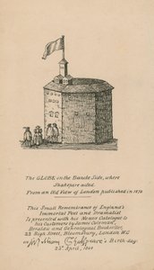 El Globo, Bankside, Londres, basado en una vista antigua de Londres publicada en 1579 de English School