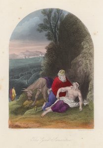 El buen samaritano (grabado coloreado) de English School